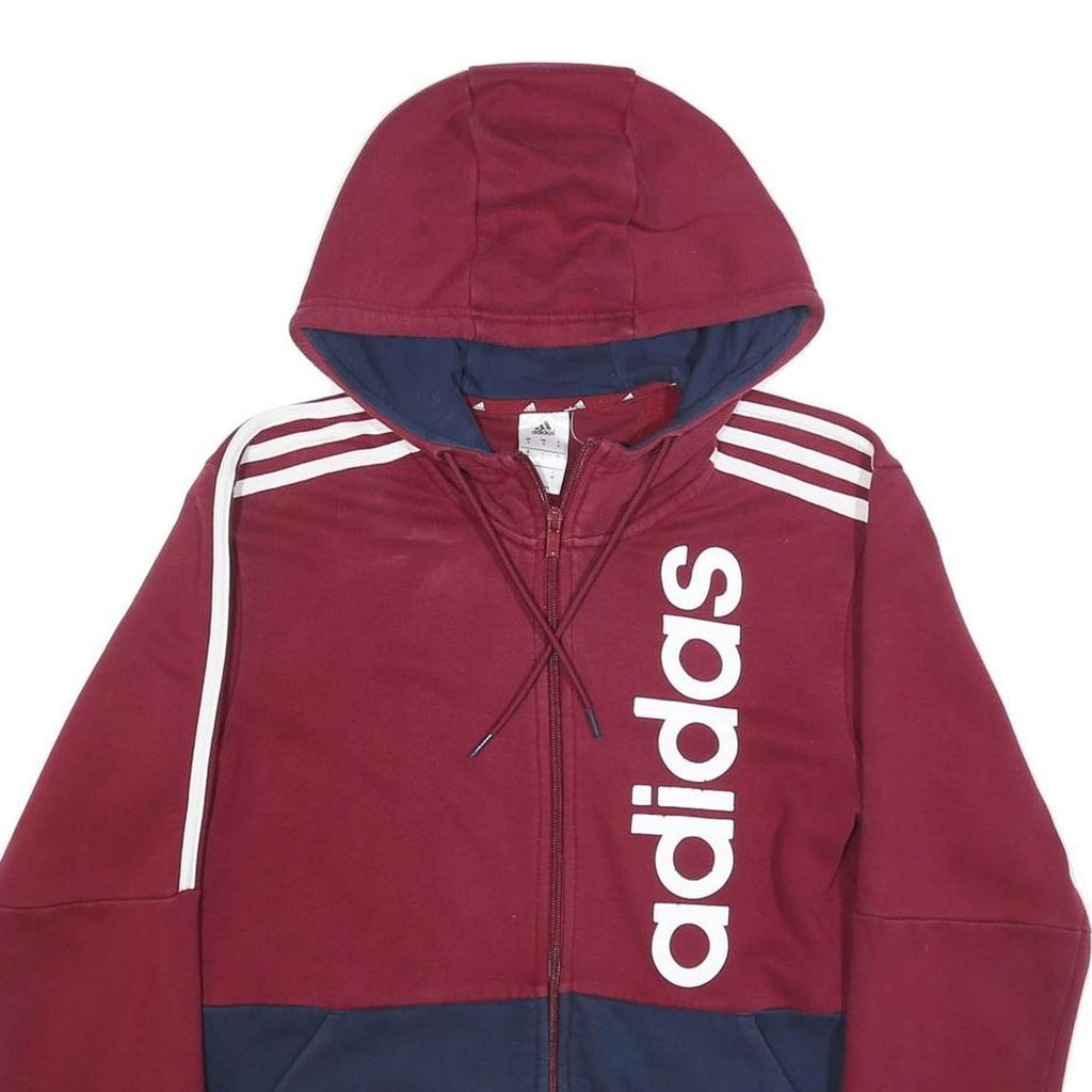 ADIDAS Mens Maroon & Navy Full Zip Hoodie S Cotton Blend Sportswear