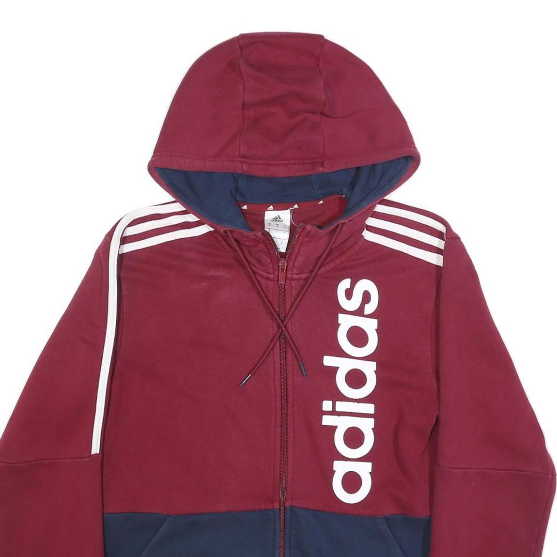 ADIDAS Mens Maroon & Navy Full Zip Hoodie S Cotton Blend Sportswear