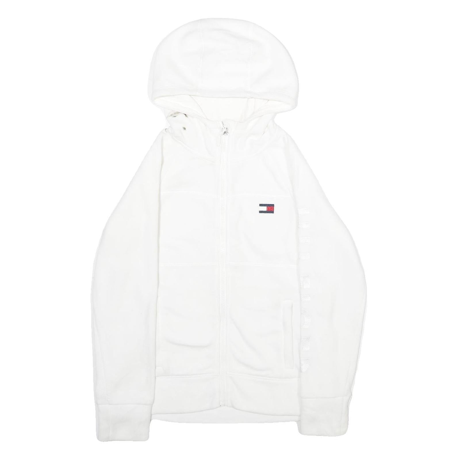 TOMMY HILFIGER Womens White Hoodie Jacket S Polyester Zippered Plain Casual