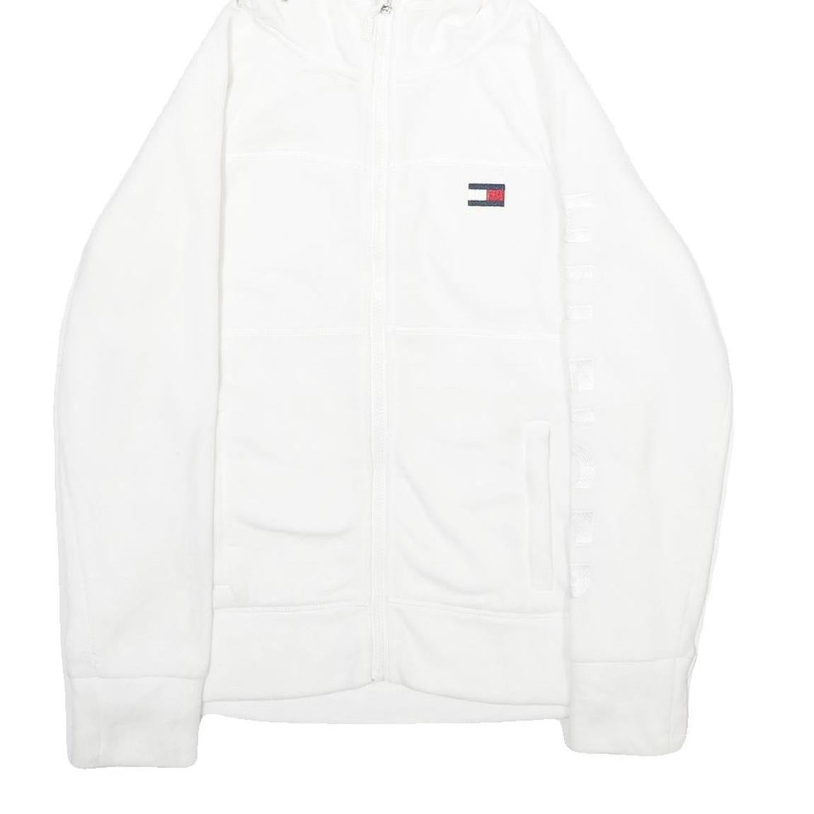 TOMMY HILFIGER Womens White Hoodie Jacket S Polyester Zippered Plain Casual