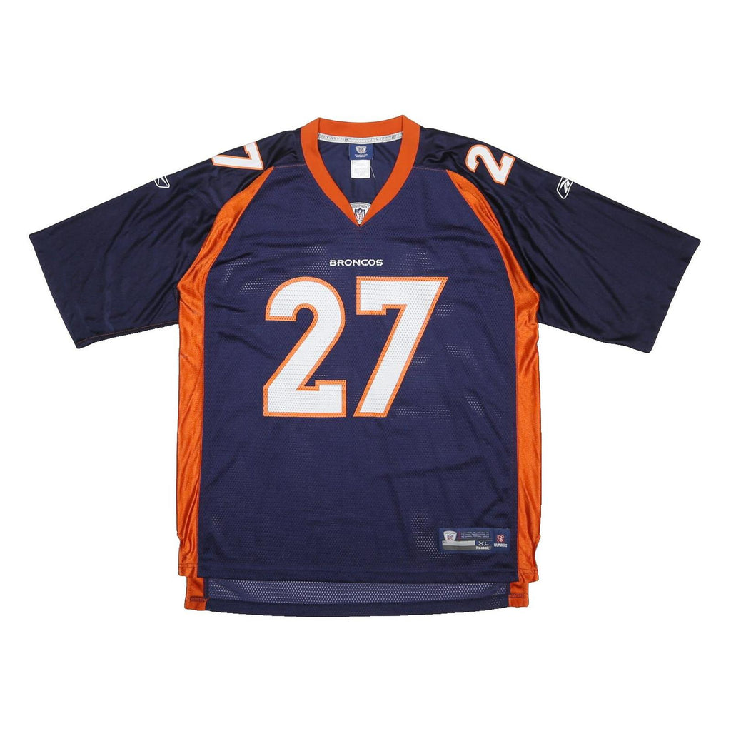 REEBOK Mens Blue & Orange Broncos 27 Moreno Football Shirt XL Short Sleeve V