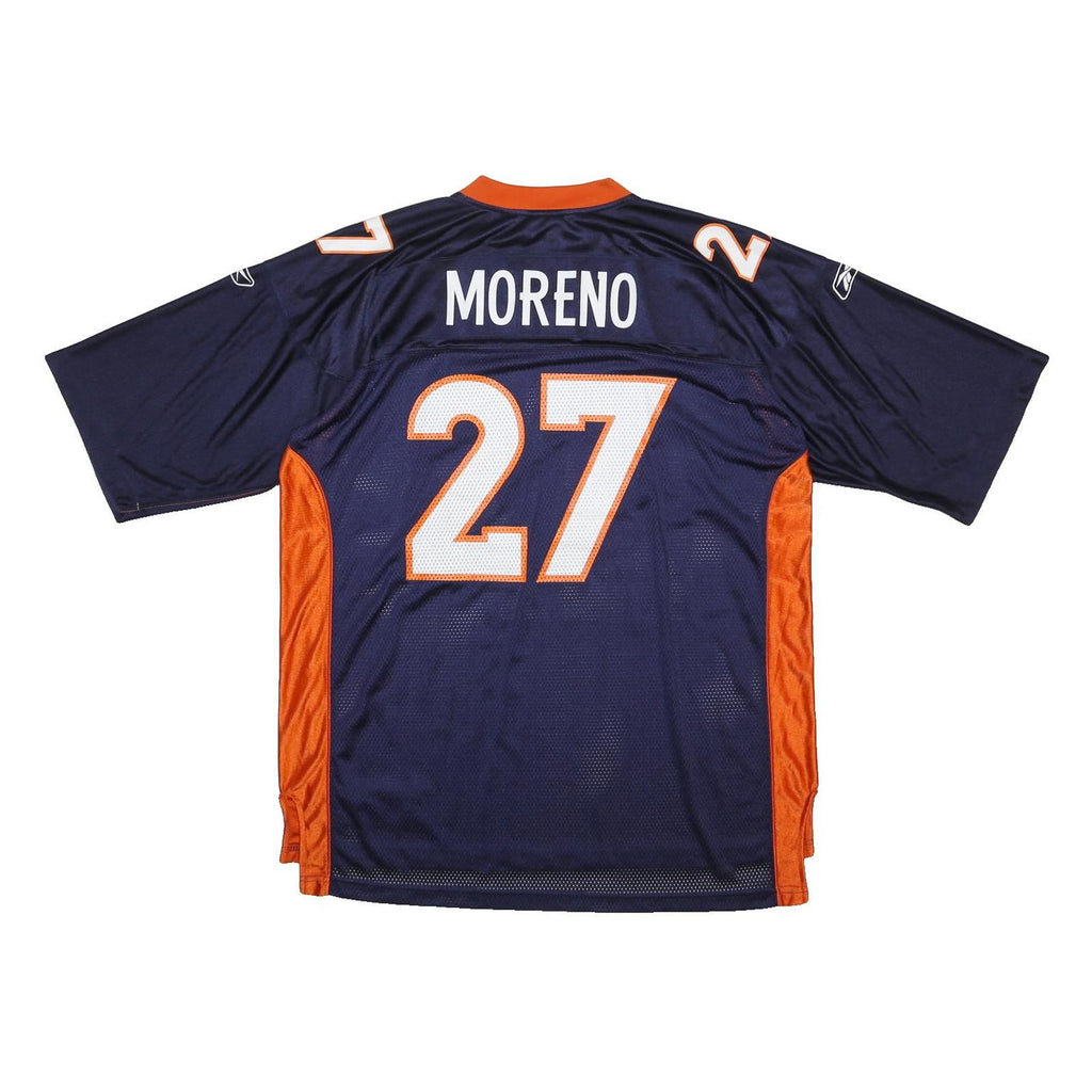 REEBOK Mens Blue & Orange Broncos 27 Moreno Football Shirt XL Short Sleeve V