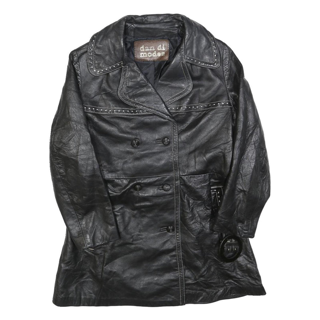 DAN DI MODES Womens Black Leather Button Jacket M Studded Detail Classic Fit