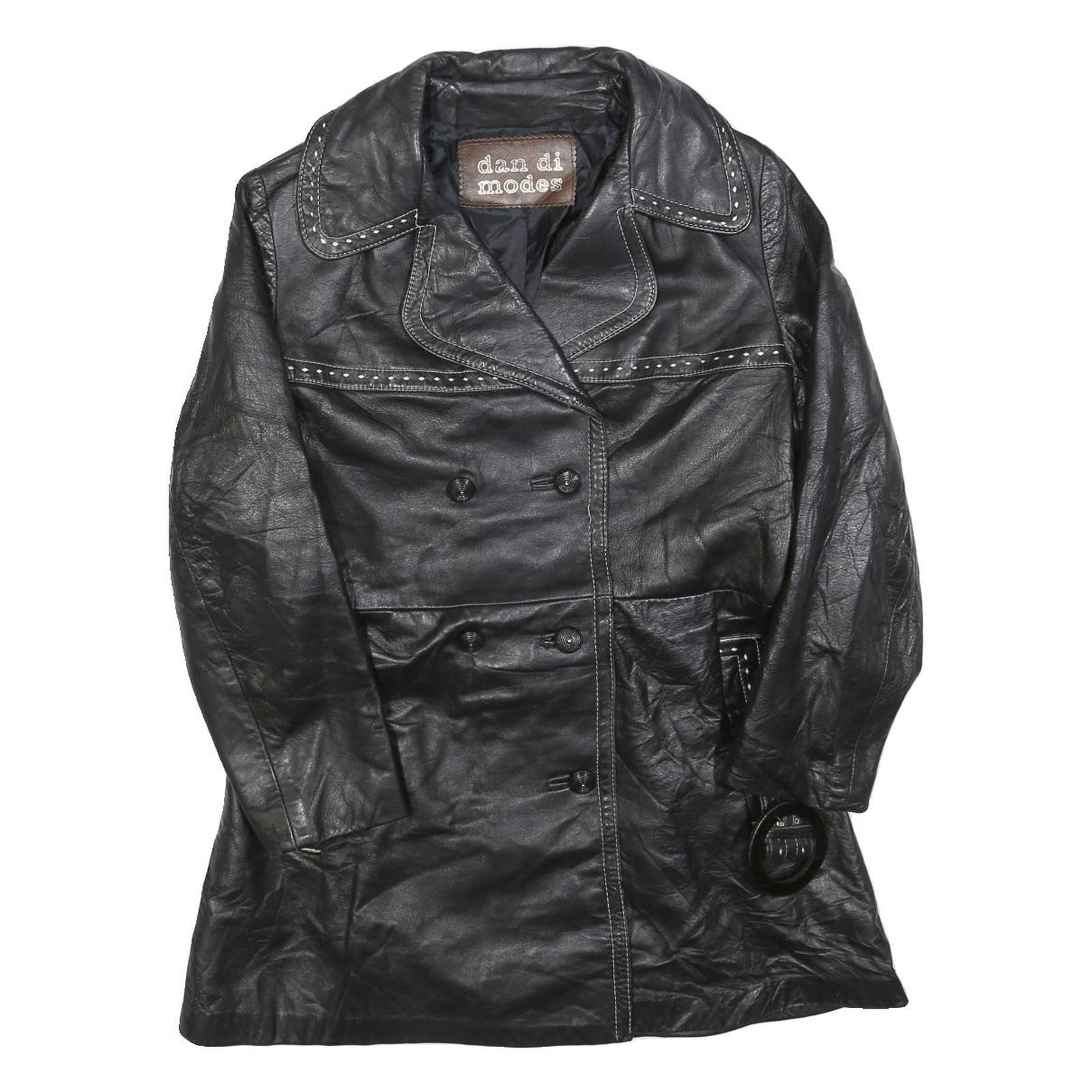 DAN DI MODES Womens Black Leather Button Jacket M Studded Detail Classic Fit