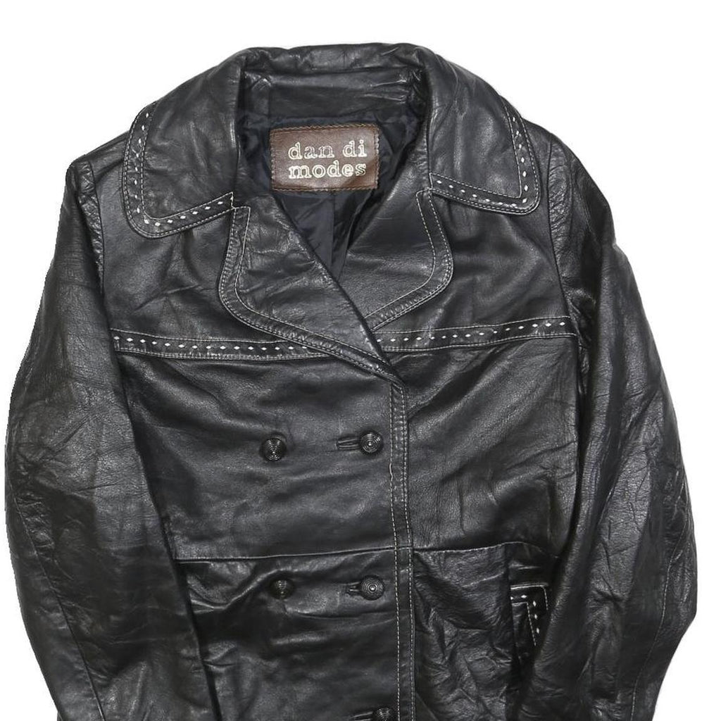 DAN DI MODES Womens Black Leather Button Jacket M Studded Detail Classic Fit