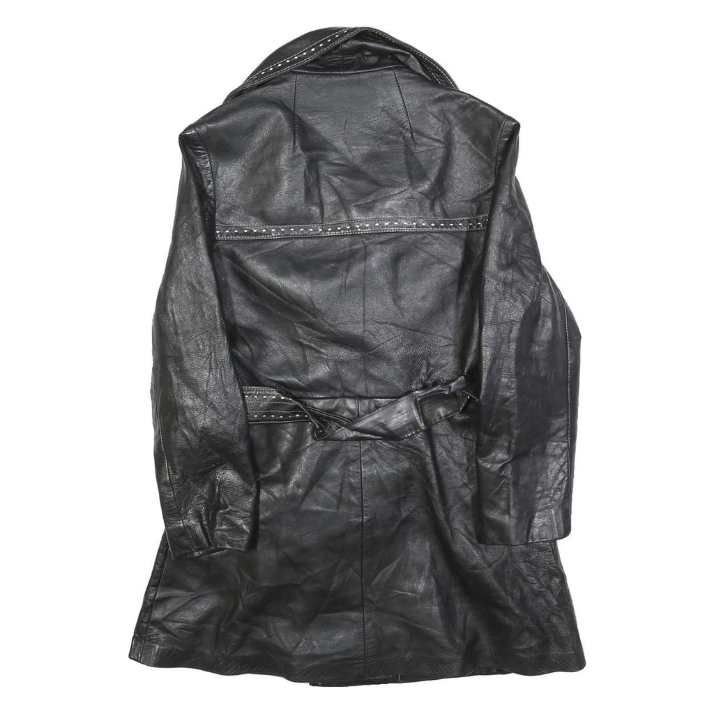 DAN DI MODES Womens Black Leather Button Jacket M Studded Detail Classic Fit