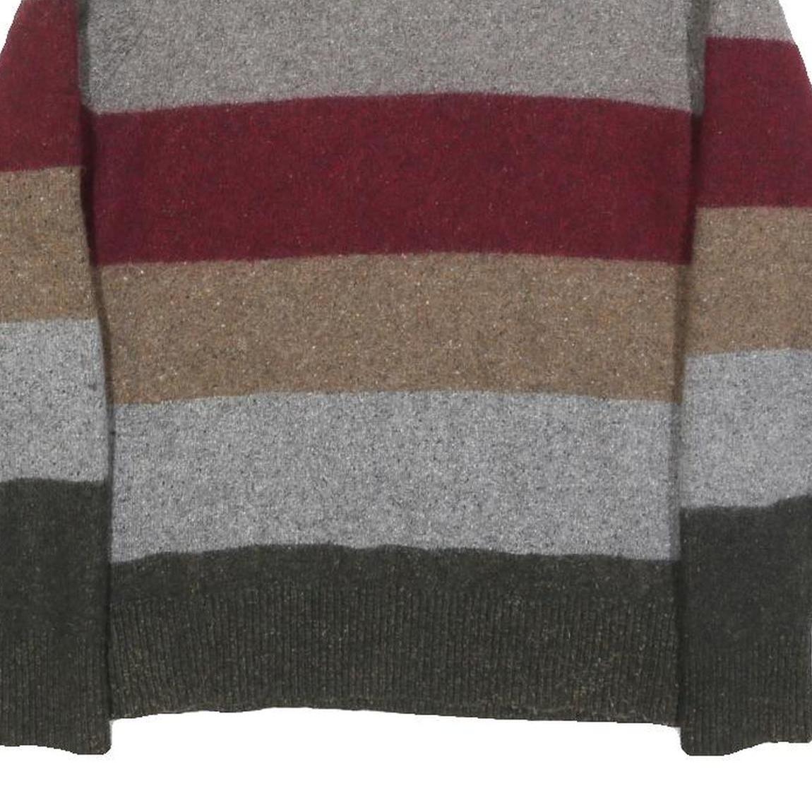 TOMMY HILFIGER Mens Blue & Grey & Maroon Striped Wool Blend Patterned Crew Neck