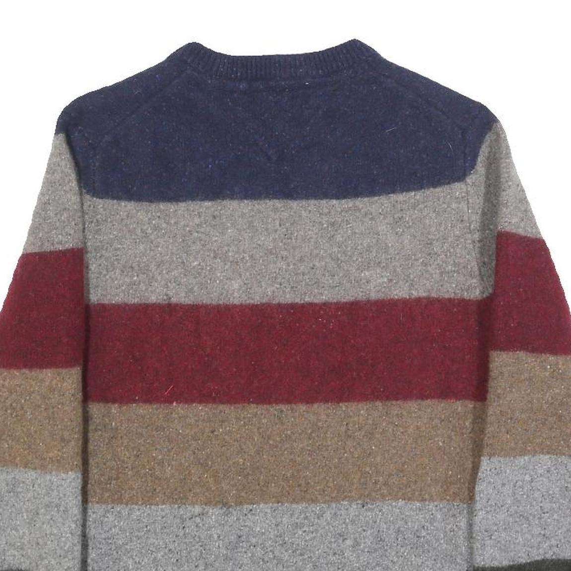 TOMMY HILFIGER Mens Blue & Grey & Maroon Striped Wool Blend Patterned Crew Neck