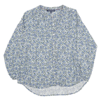 TOMMY HILFIGER Womens Blue & White Floral Blouse Long Sleeve Round Neck L Cotton