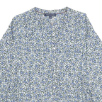 TOMMY HILFIGER Womens Blue & White Floral Blouse Long Sleeve Round Neck L Cotton