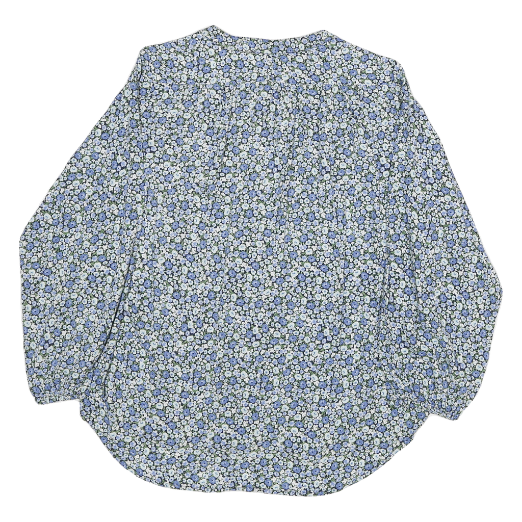 TOMMY HILFIGER Womens Blue & White Floral Blouse Long Sleeve Round Neck L Cotton