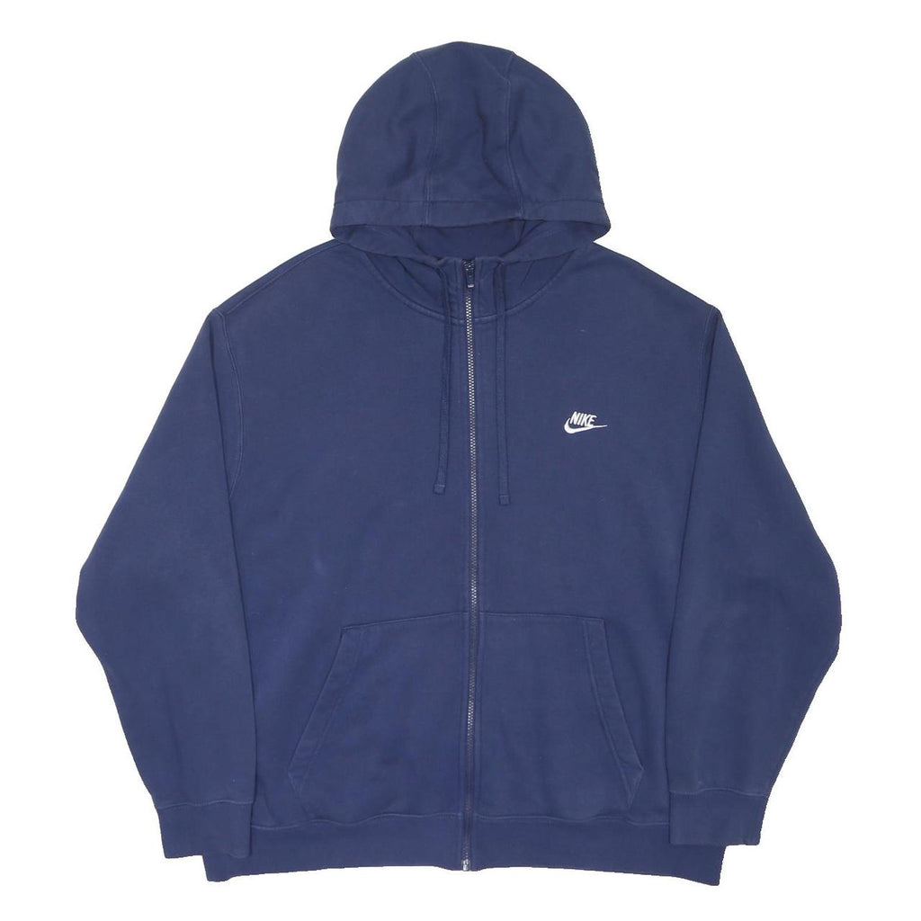 NIKE Mens Blue Navy Zip Up Hoodie 2XL Cotton Blend Sportswear Casual