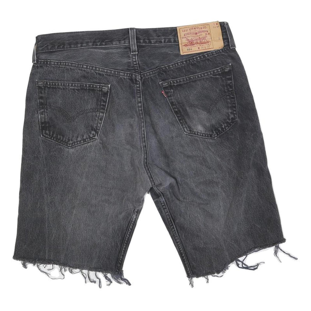 LEVI'S Mens Shorts Black Denim Cut-Off L W36 Casual Distressed Style
