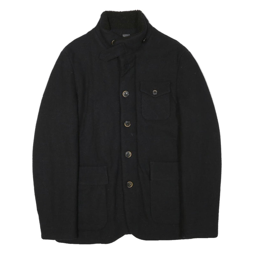 TRUSSARDI Mens Black Button Jacket M Polyester Blend Plain Classic Collar