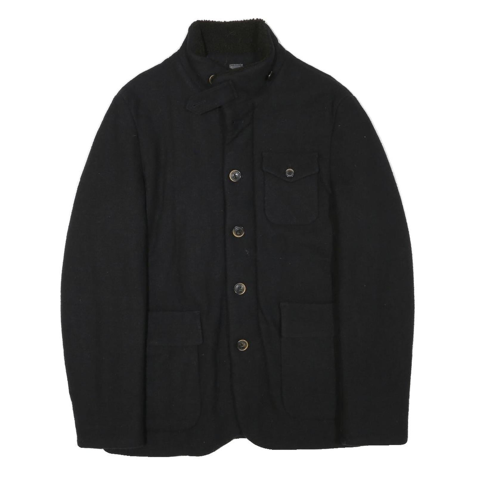 TRUSSARDI Mens Black Button Jacket M Polyester Blend Plain Classic Collar