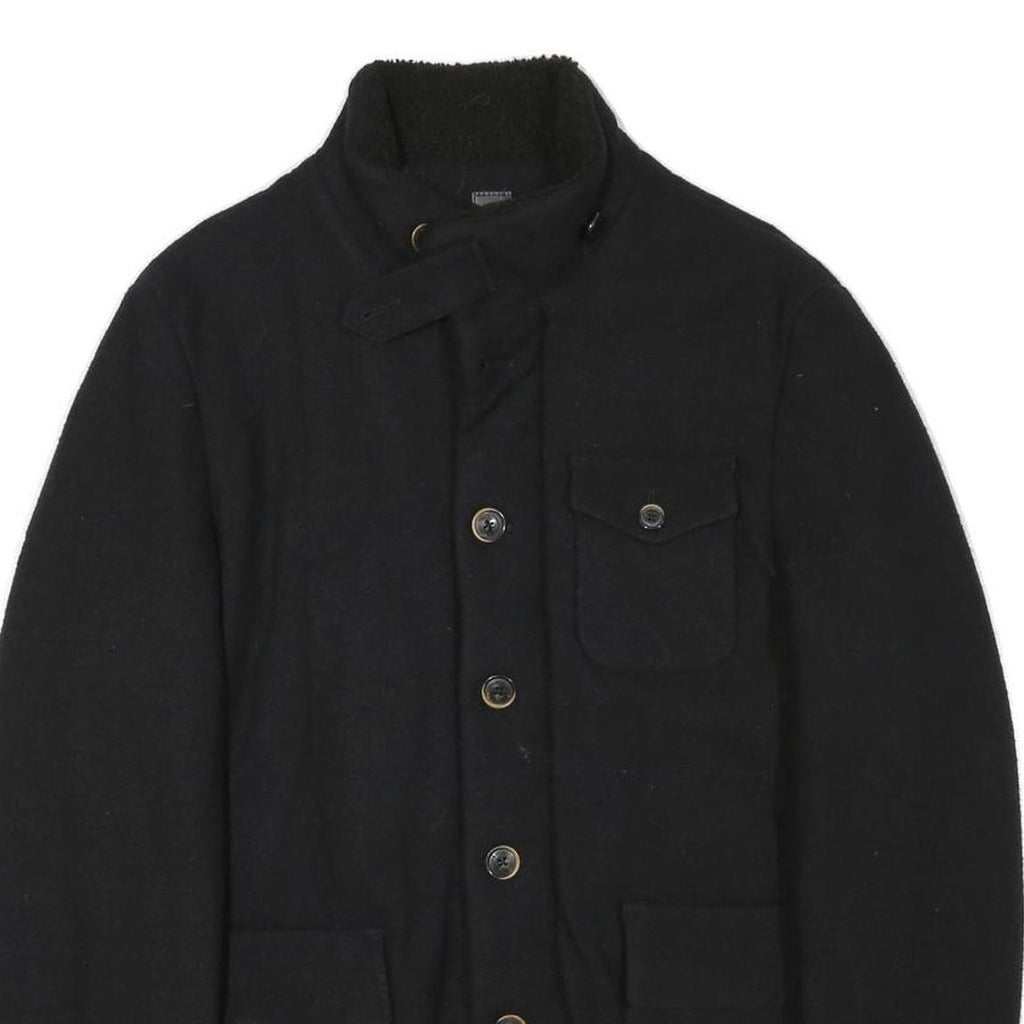 TRUSSARDI Mens Black Button Jacket M Polyester Blend Plain Classic Collar