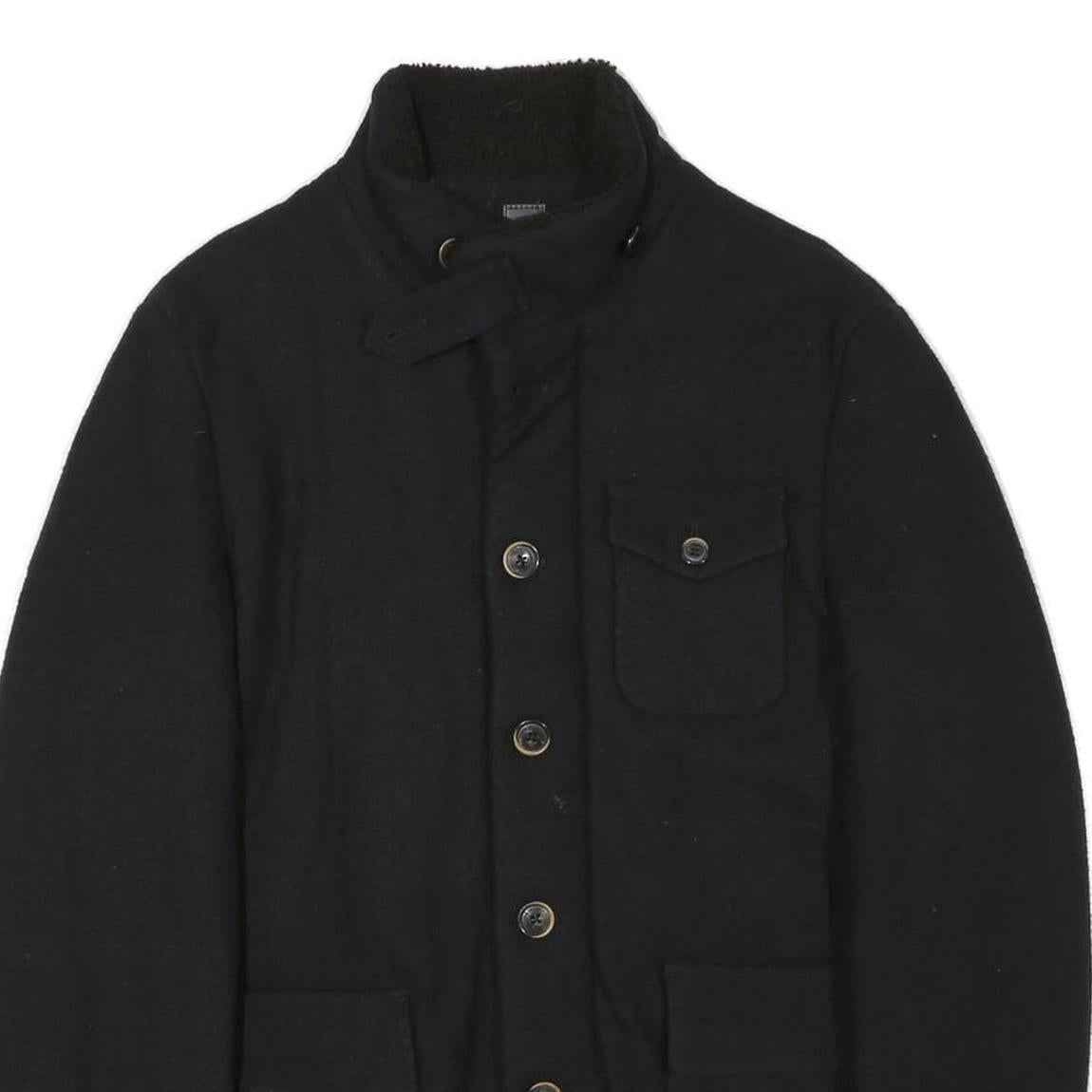 TRUSSARDI Mens Black Button Jacket M Polyester Blend Plain Classic Collar