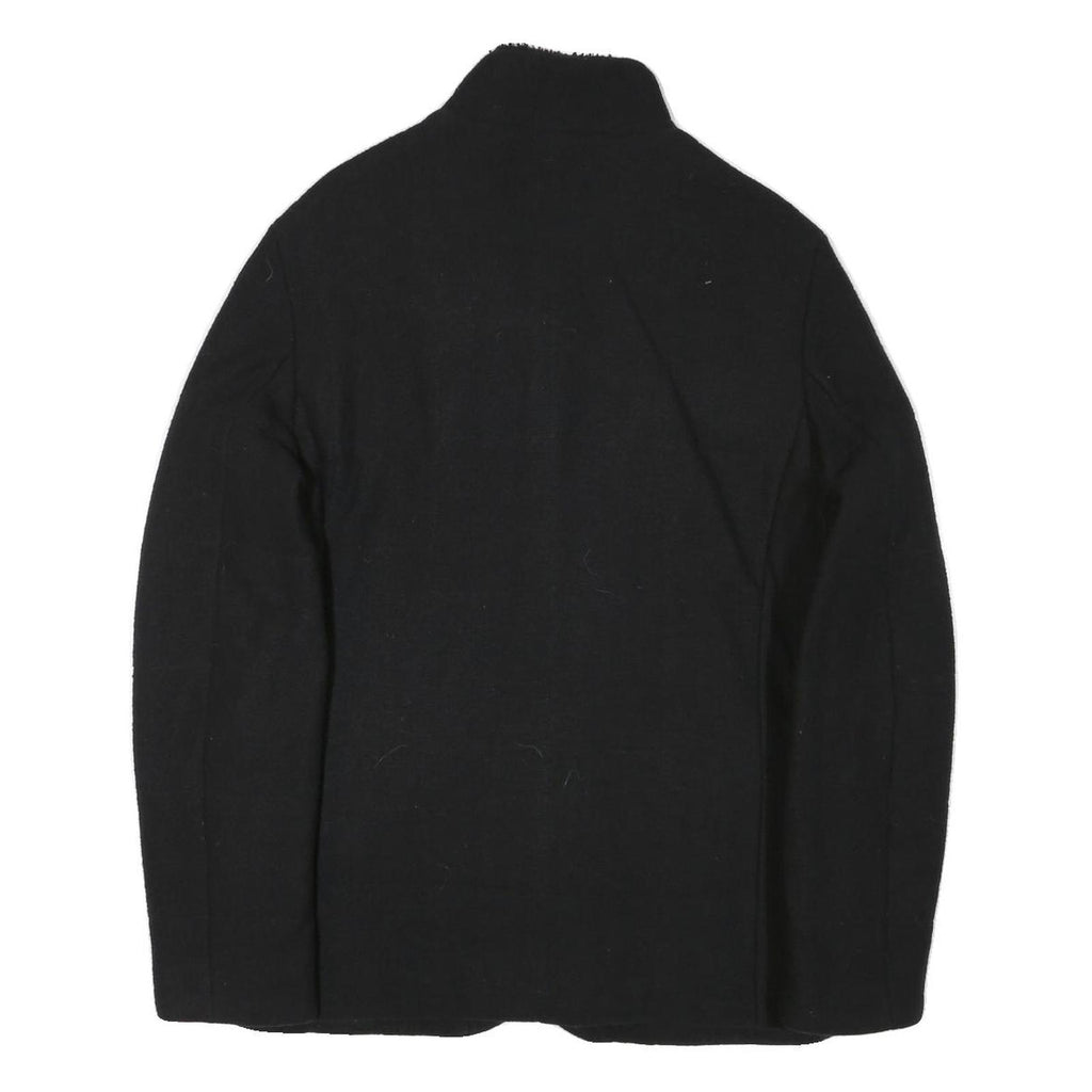 TRUSSARDI Mens Black Button Jacket M Polyester Blend Plain Classic Collar