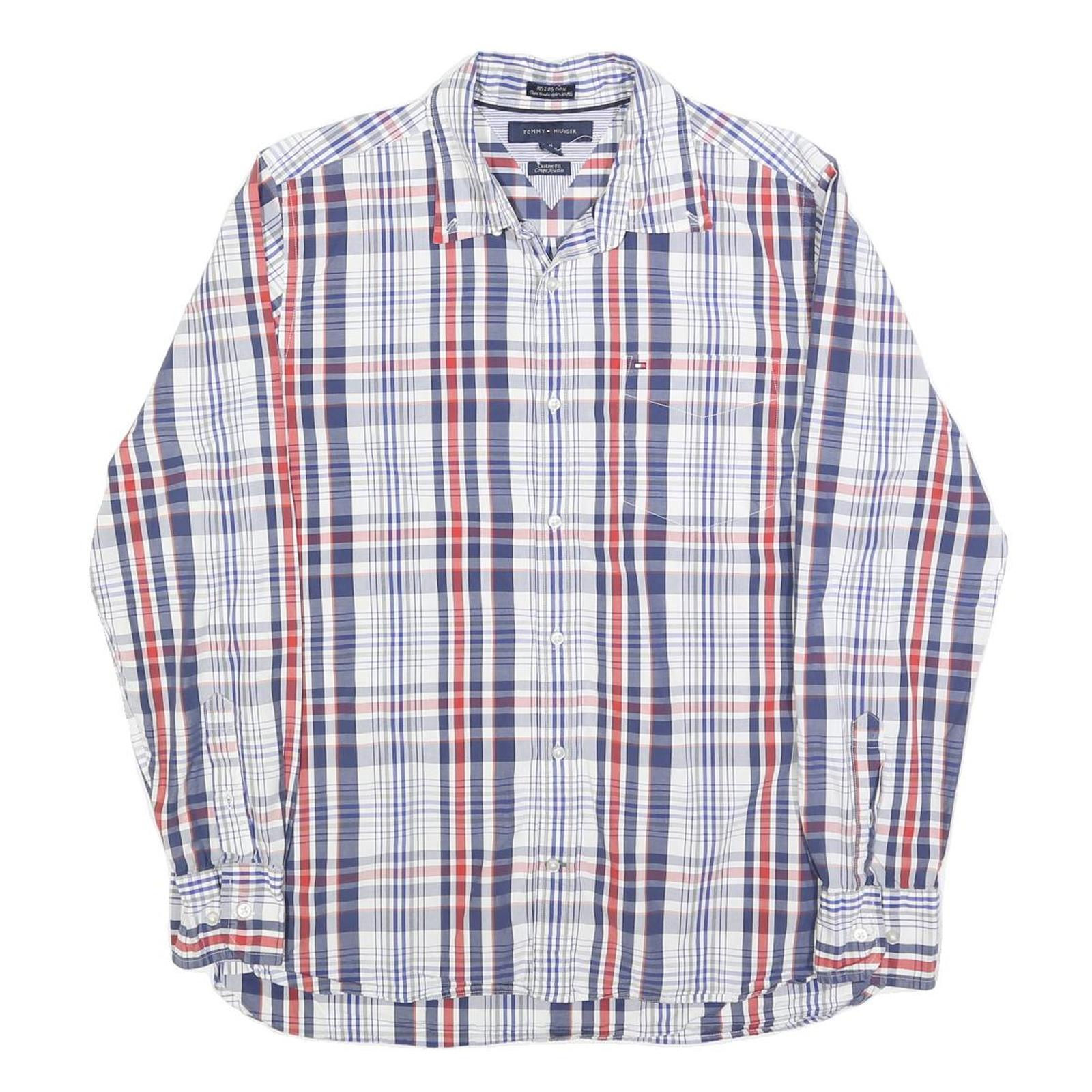 TOMMY HILFIGER Mens Blue & Red Check Shirt M Classic Fit Button Up Casual