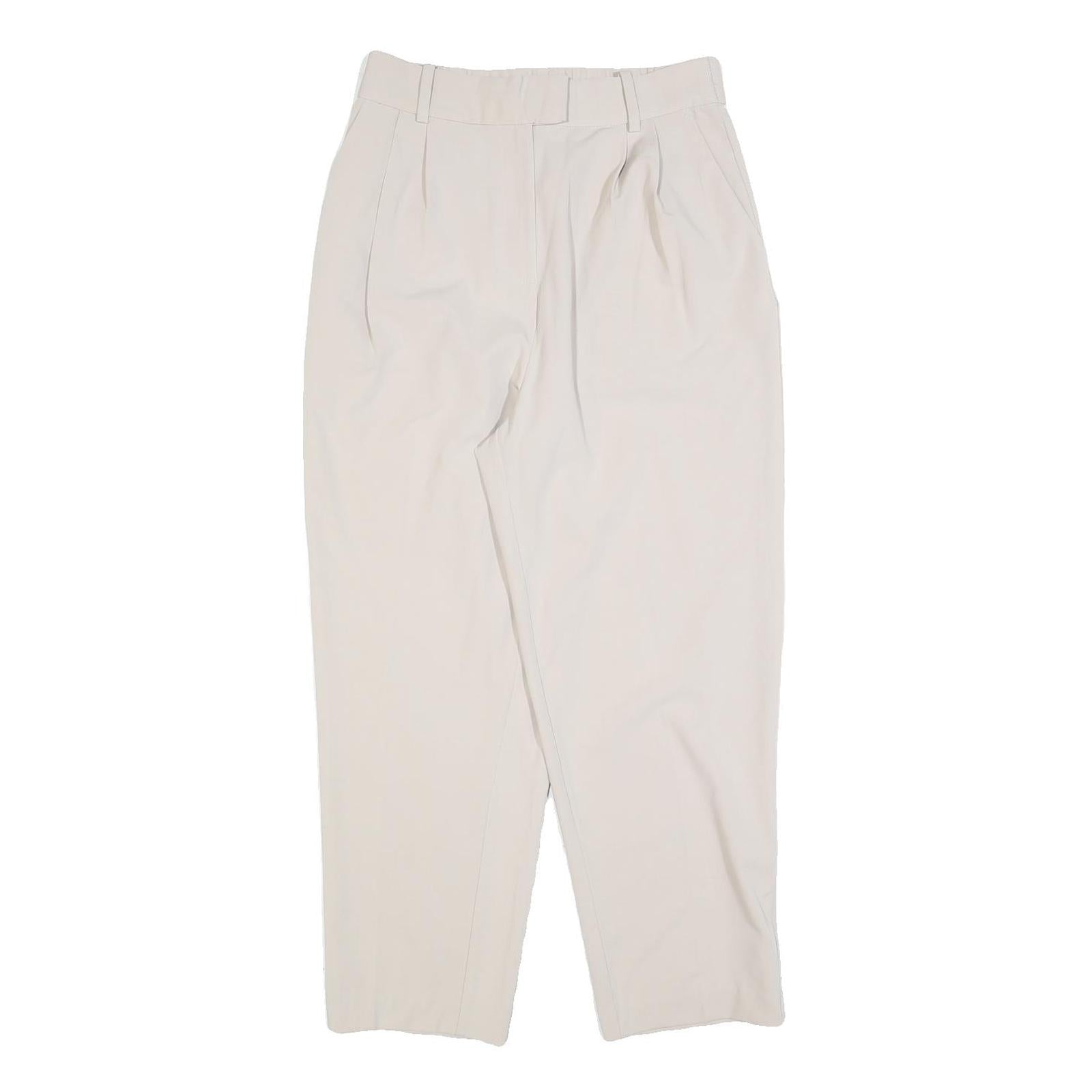 H&M Womens Cotton Blend Beige Relaxed Trousers W28 L26 Classic Zip Casual