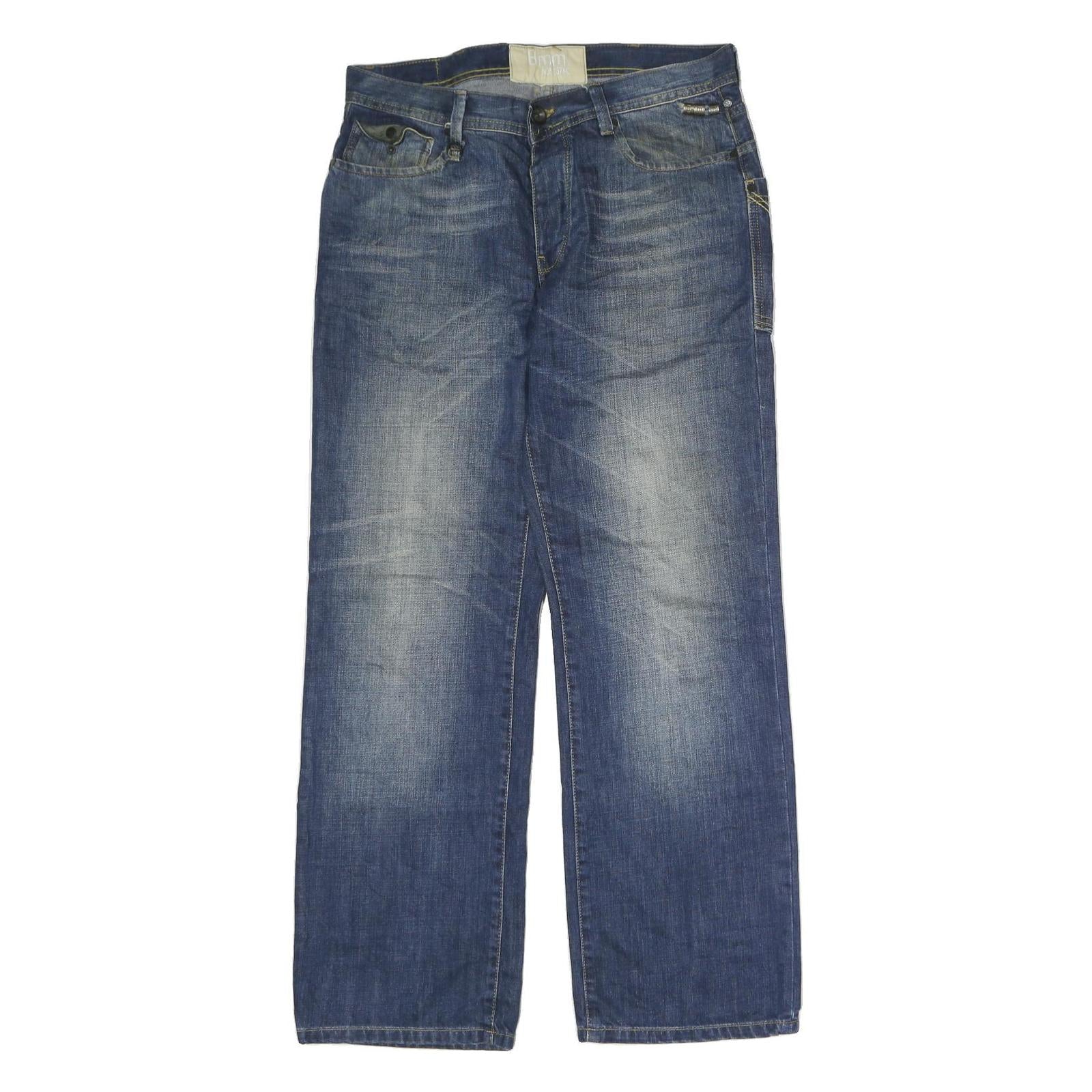 BMM Mens Jeans Blue Regular Straight Denim Medium W33 L32 Button Cotton