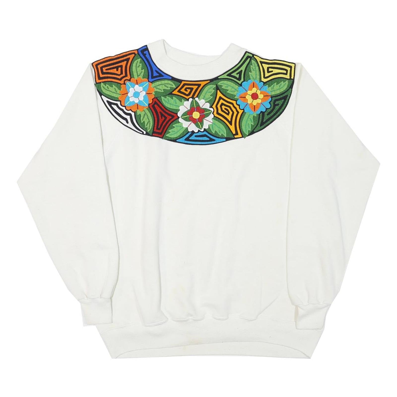 HANES Womens White Sweatshirt XL Pullover Cotton Blend Floral Colourful Print