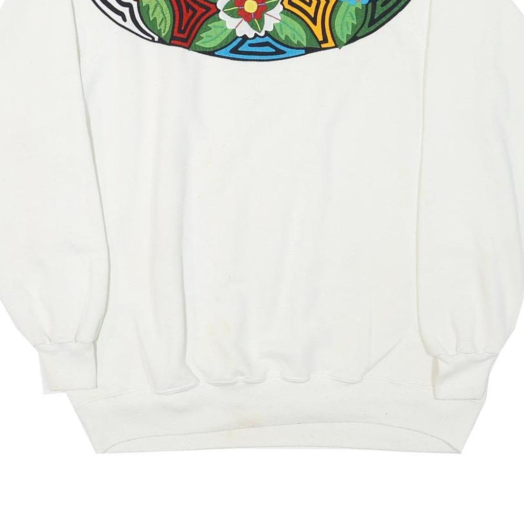 HANES Womens White Sweatshirt XL Pullover Cotton Blend Floral Colourful Print