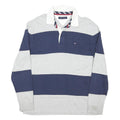 TOMMY HILFIGER Mens Blue & Grey Long Sleeve Striped XL Cotton Blend Polo Shirt