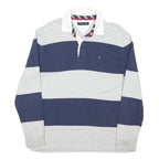 TOMMY HILFIGER Mens Blue & Grey Long Sleeve Striped XL Cotton Blend Polo Shirt