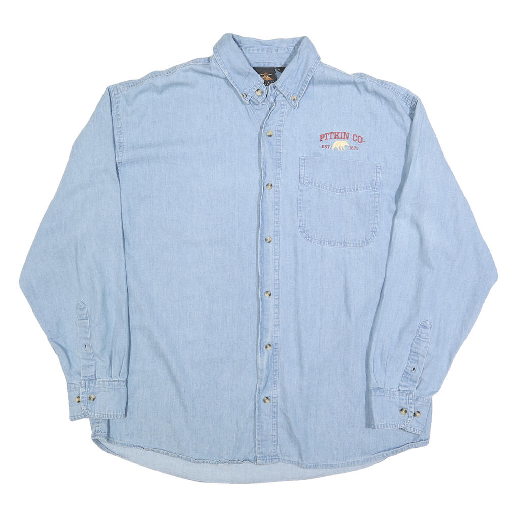 PRAIRIE MOUNTAIN Mens Blue & Light Blue Cotton Shirt L Casual Button-Down Long