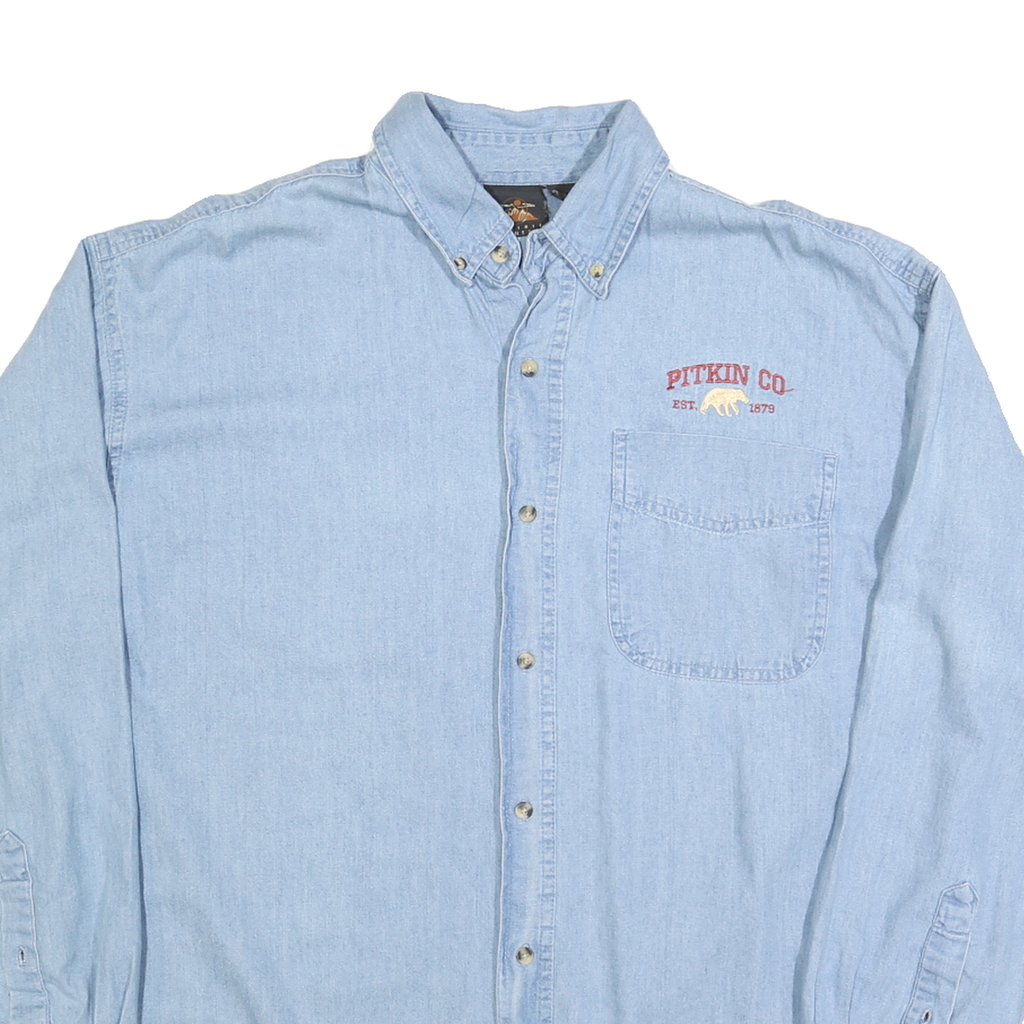 PRAIRIE MOUNTAIN Mens Blue & Light Blue Cotton Shirt L Casual Button-Down Long