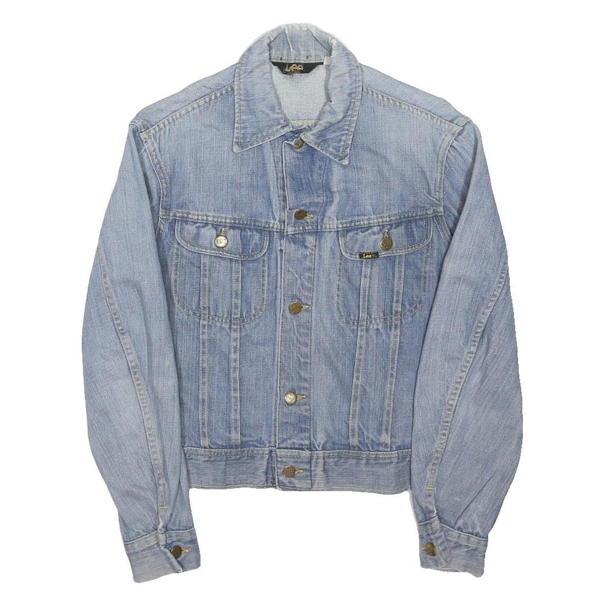 LEE Womens Blue Denim Jacket XS Cotton Blend Button Plain Classic Fit Long