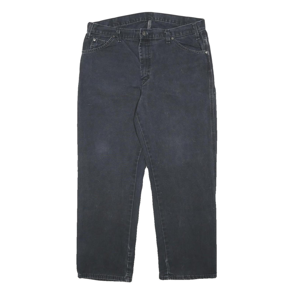 DICKIES Mens Cotton Black Relaxed Straight Trousers W36 L30 Workwear Casual