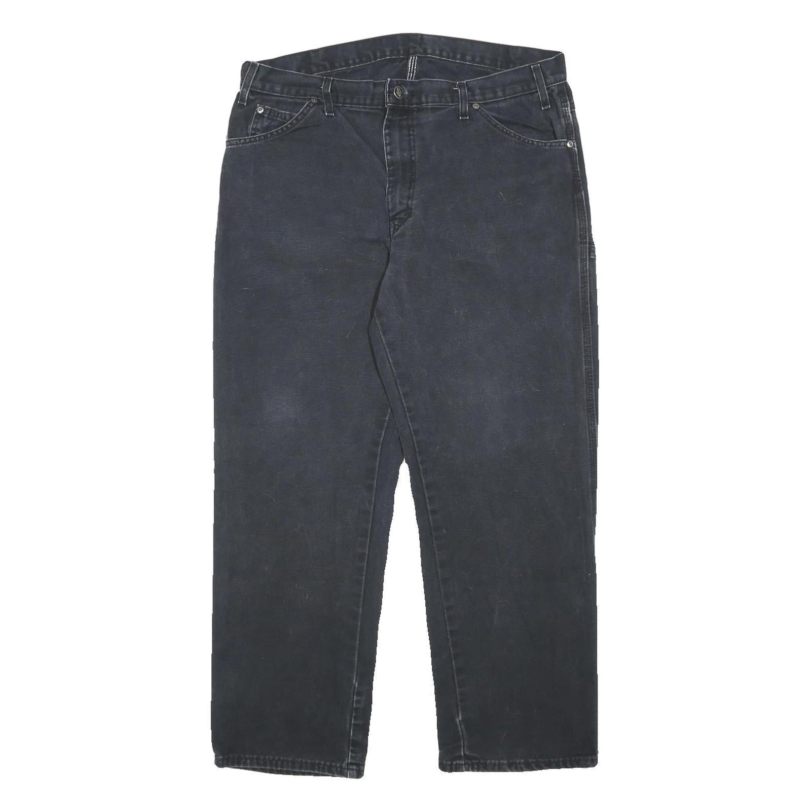 DICKIES Mens Cotton Black Relaxed Straight Trousers W36 L30 Workwear Casual