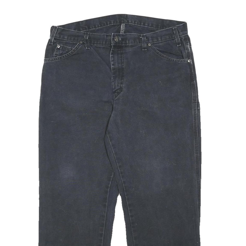 DICKIES Mens Cotton Black Relaxed Straight Trousers W36 L30 Workwear Casual