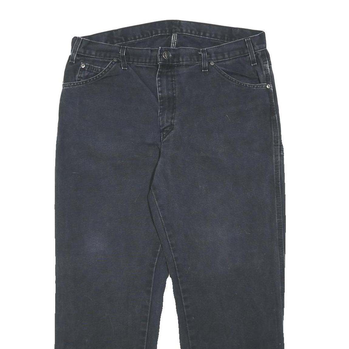 DICKIES Mens Cotton Black Relaxed Straight Trousers W36 L30 Workwear Casual