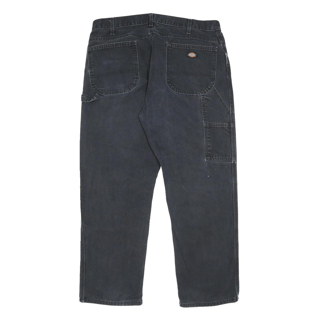 DICKIES Mens Cotton Black Relaxed Straight Trousers W36 L30 Workwear Casual