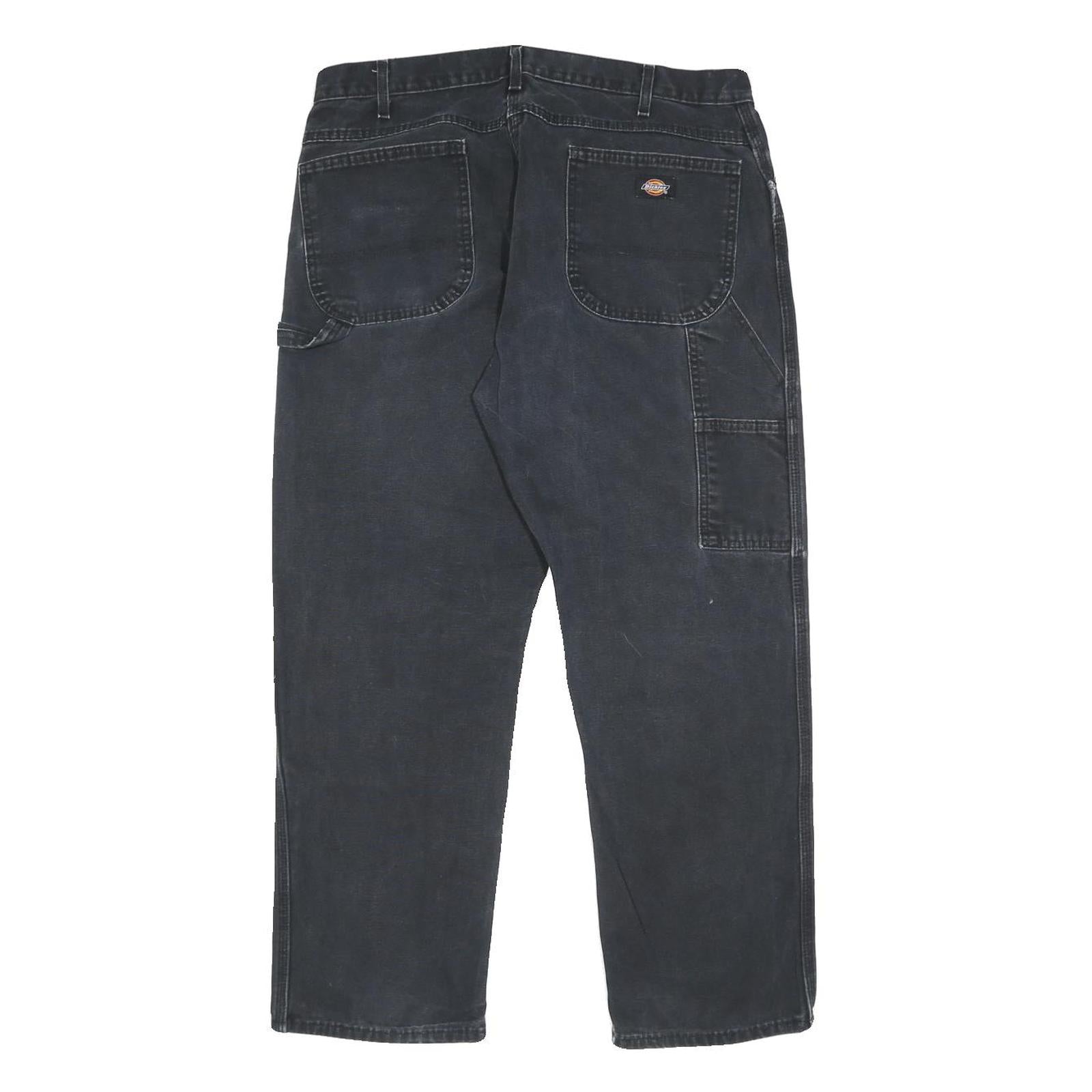 DICKIES Mens Cotton Black Relaxed Straight Trousers W36 L30 Workwear Casual