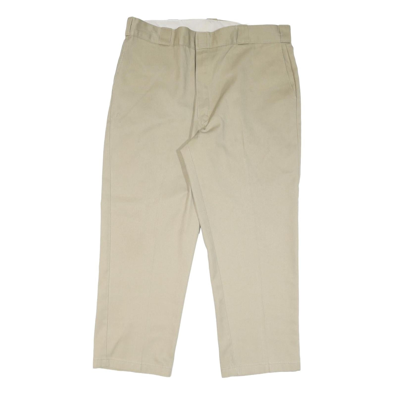 DICKIES Mens Cotton Blend Beige Classic Straight Trousers W42 L28 Workwear Zip