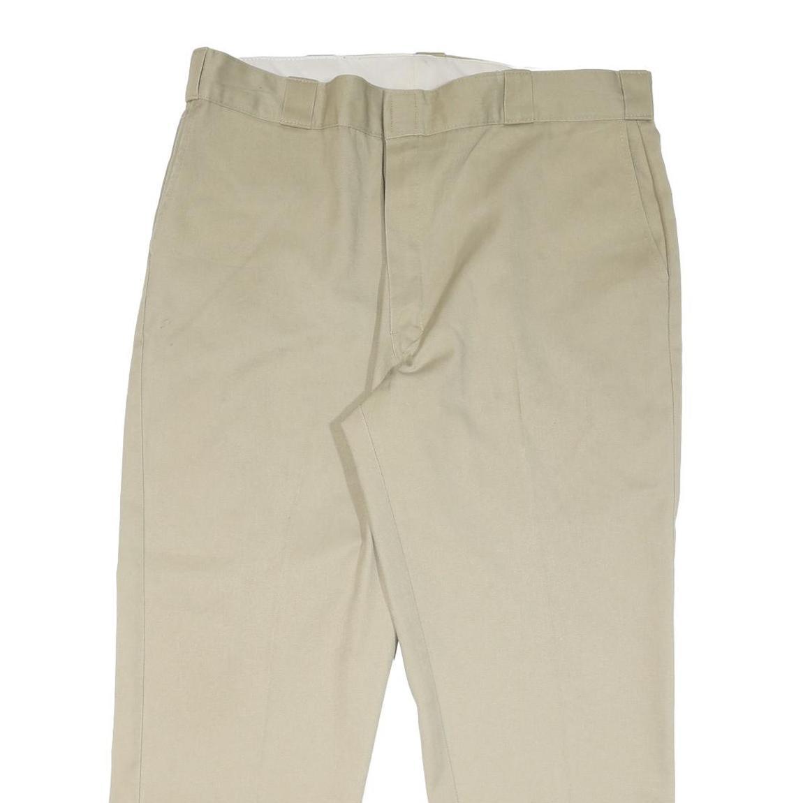 DICKIES Mens Cotton Blend Beige Classic Straight Trousers W42 L28 Workwear Zip