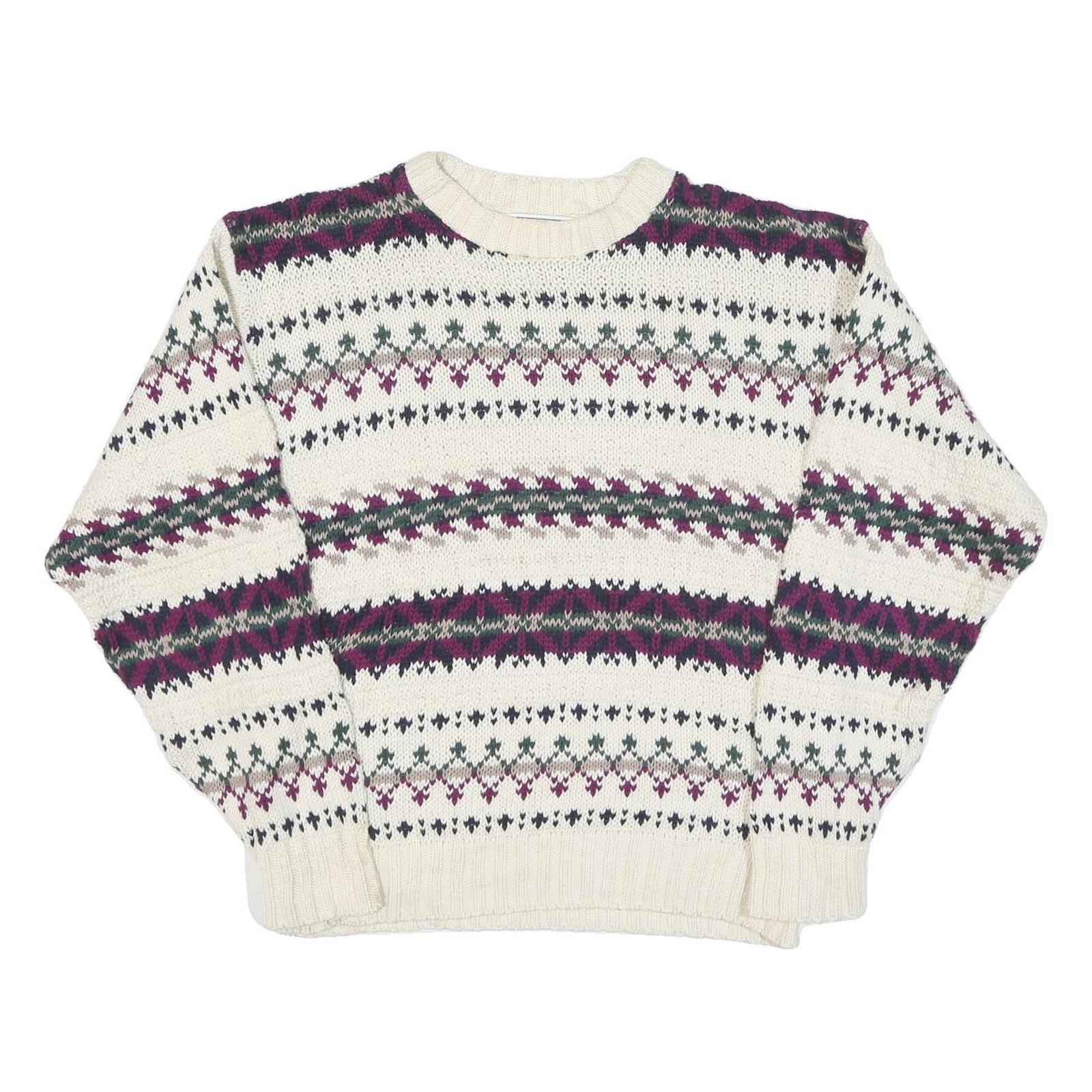 PINNACLE Womens Cream Patterned Jumper Crew Neck Basic Knit M Winter Knitwear