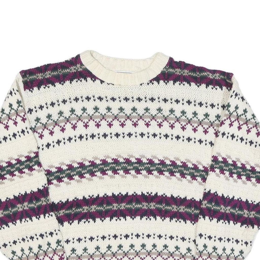 PINNACLE Womens Cream Patterned Jumper Crew Neck Basic Knit M Winter Knitwear