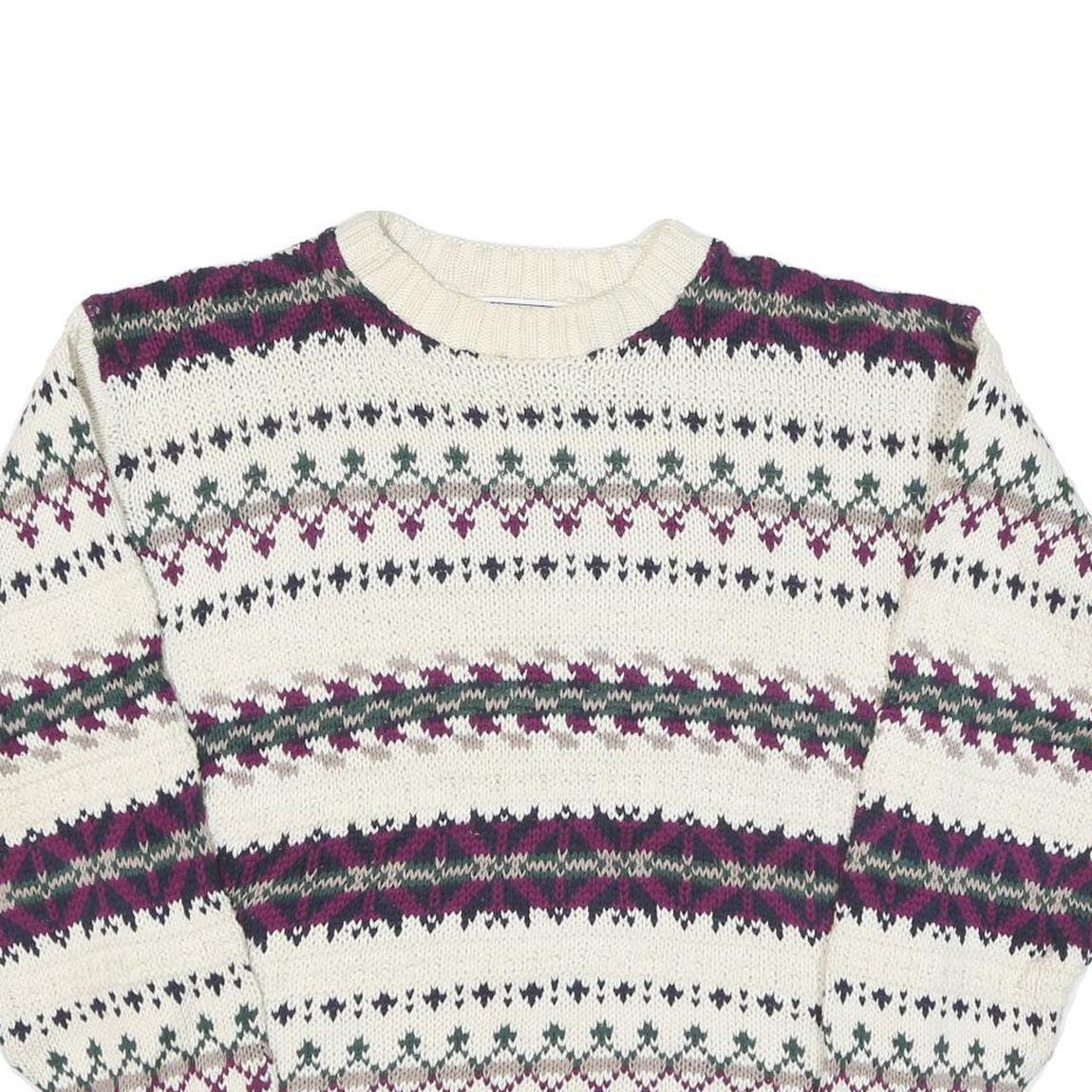 PINNACLE Womens Cream Patterned Jumper Crew Neck Basic Knit M Winter Knitwear