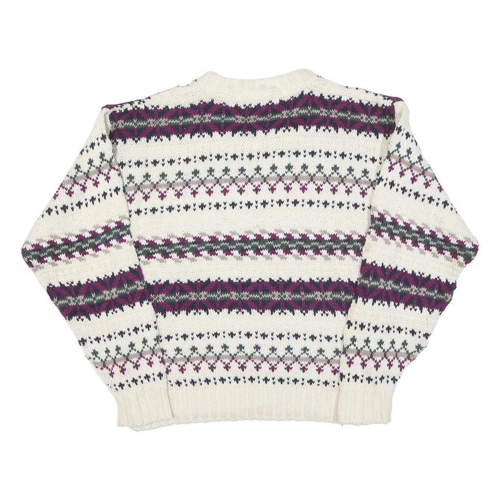 PINNACLE Womens Cream Patterned Jumper Crew Neck Basic Knit M Winter Knitwear