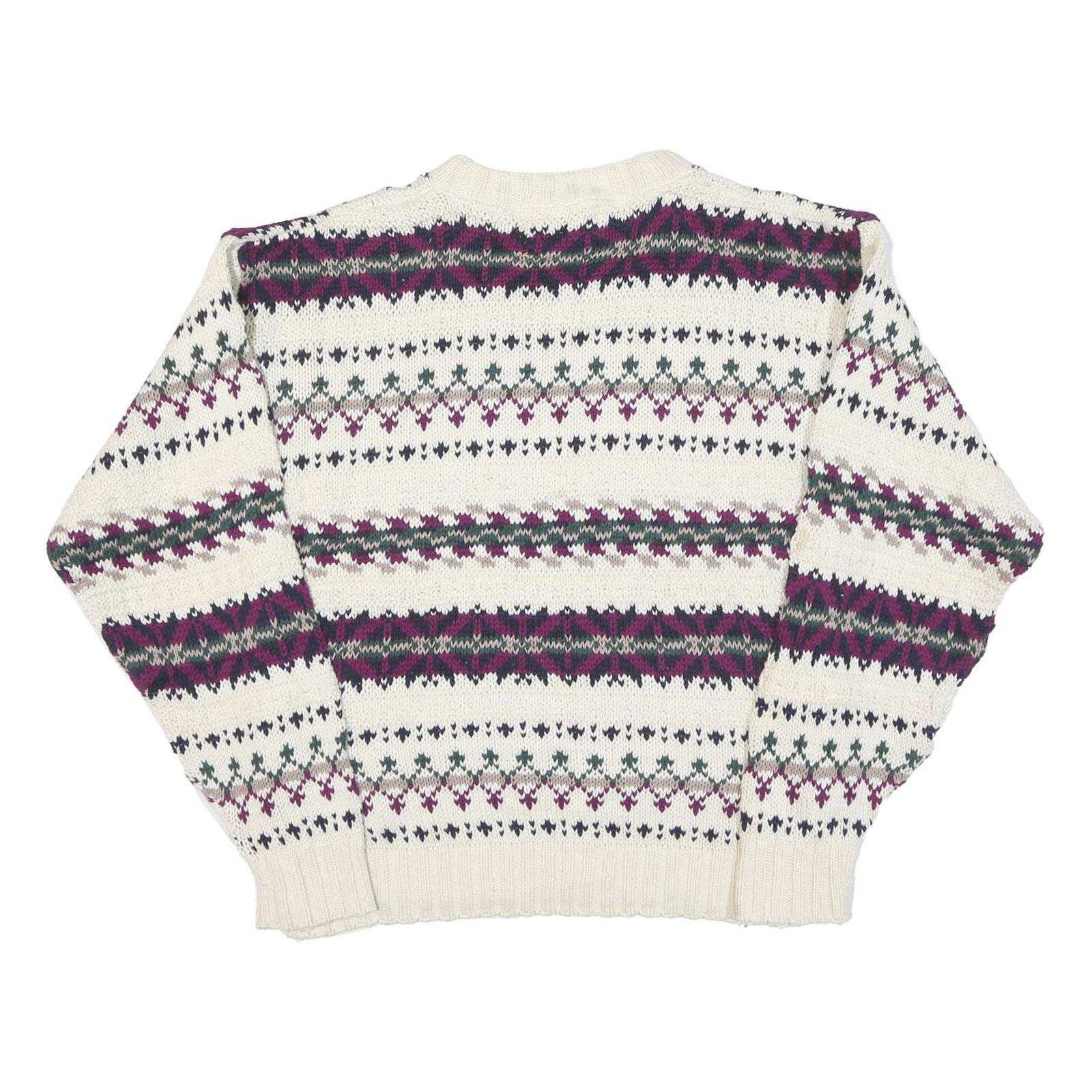 PINNACLE Womens Cream Patterned Jumper Crew Neck Basic Knit M Winter Knitwear