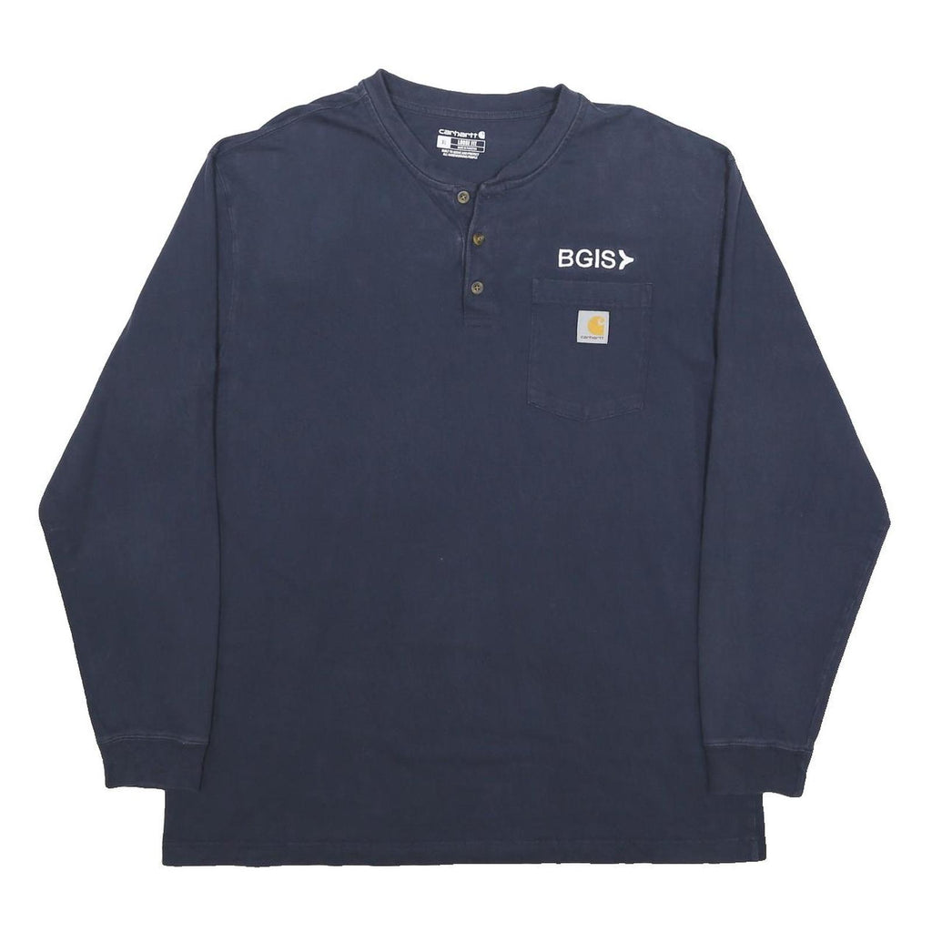 CARHARTT Mens Navy Blue Graphic T-Shirt XL Long Sleeve Henley Workwear