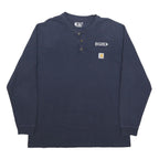 CARHARTT Mens Navy Blue Graphic T-Shirt XL Long Sleeve Henley Workwear
