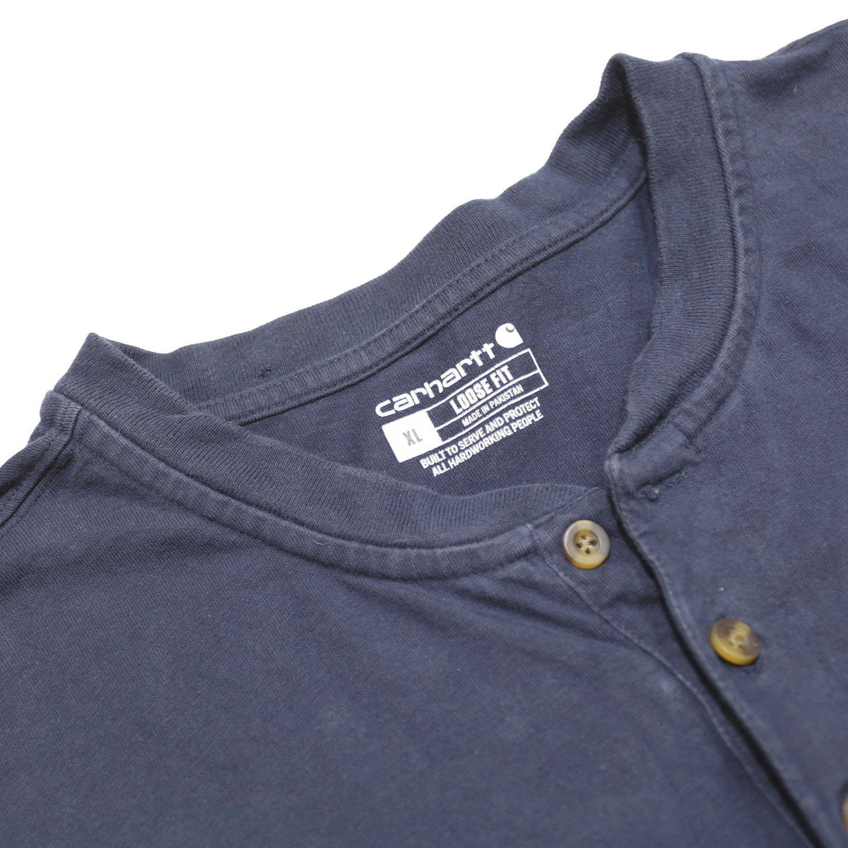 CARHARTT Mens Navy Blue Graphic T-Shirt XL Long Sleeve Henley Workwear
