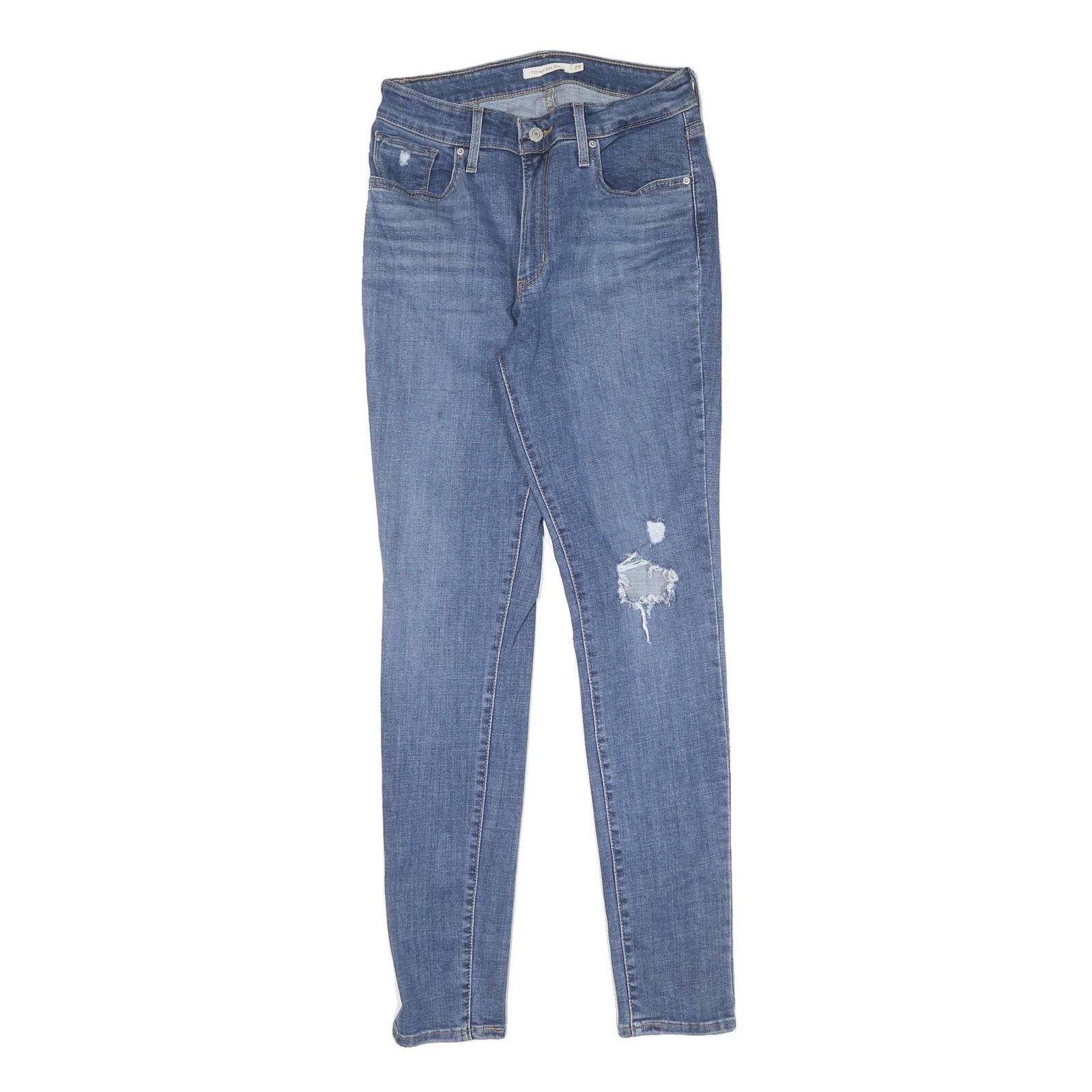 LEVI'S Womens Slim Blue Denim Raw Jeans W29 L30 Distressed Zip Closure