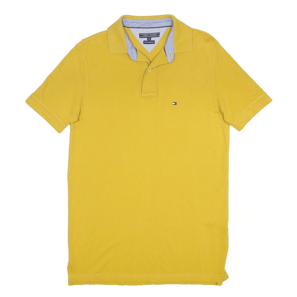 TOMMY HILFIGER Mens Yellow Polo Shirt M Cotton Short Sleeve Classic Logo